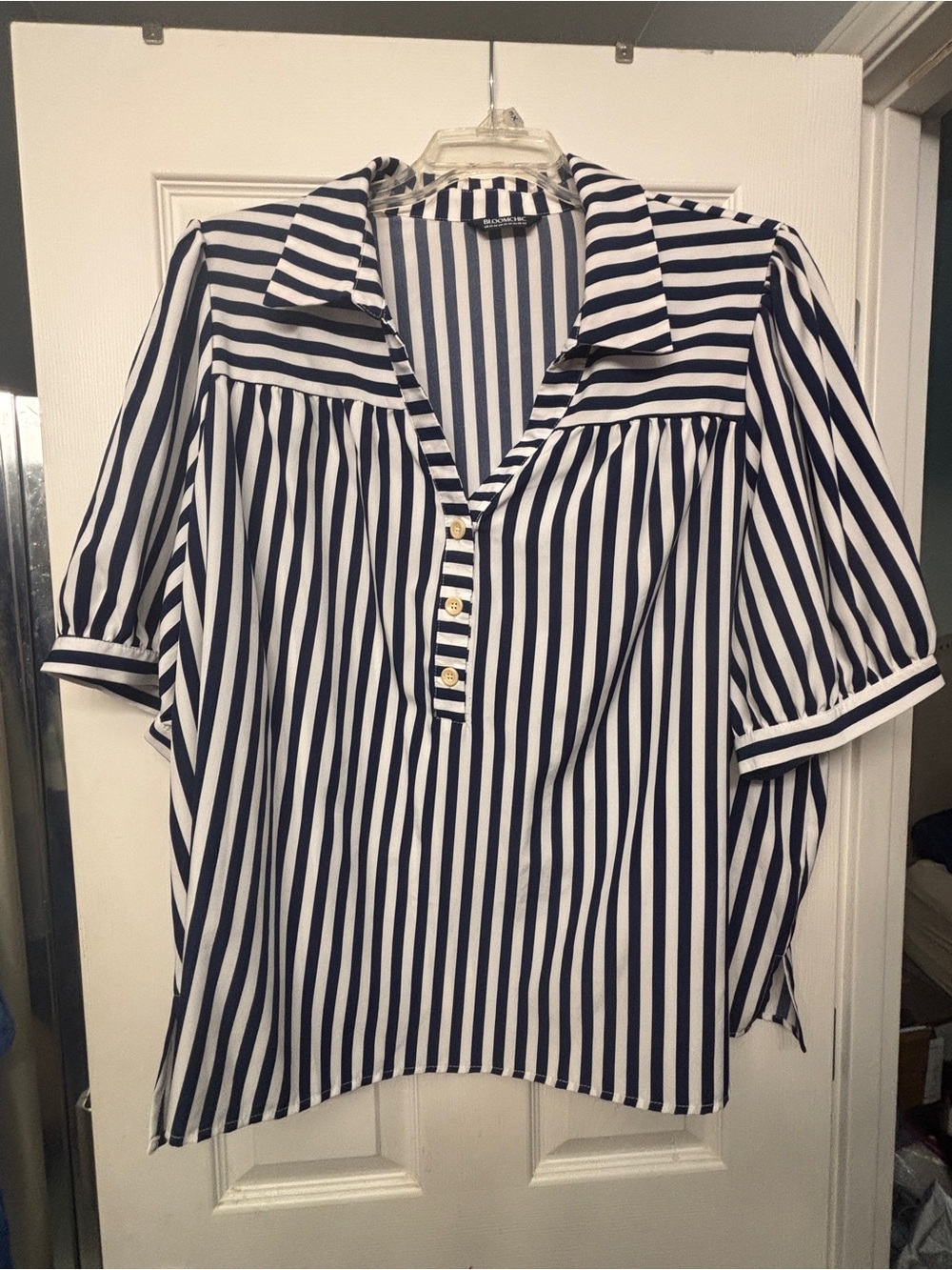 BloomChic Navy and White Striped Button-Front Blouse